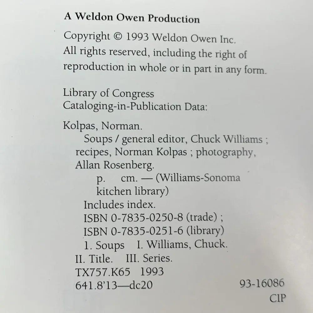 Soups (Williams-Sonoma Kitchen Library)‎ - Kolpas, Norman [Hardcover 1993]
